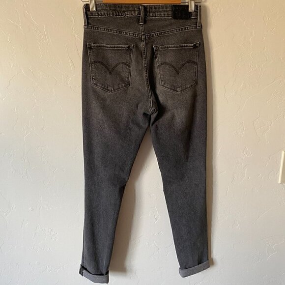 Levi’s 721 High Rise Skinny Distressed Split Knee Black Washed Jeans Size 27 - Picture 7 of 11